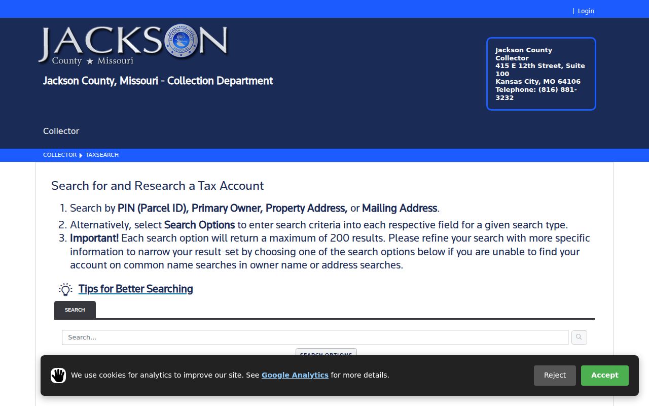 Blue Springs residents directory Jackson County property search with PIN owner and address fields
