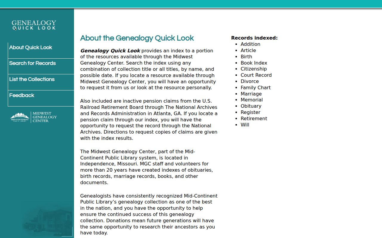 Blue Springs city directory research through the Midwest Genealogy Center Quick Look index